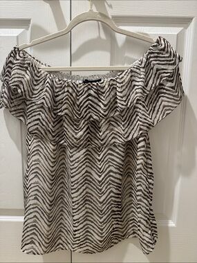 White House Black Market Black & White Off-Shoulder Ruffle Blouse